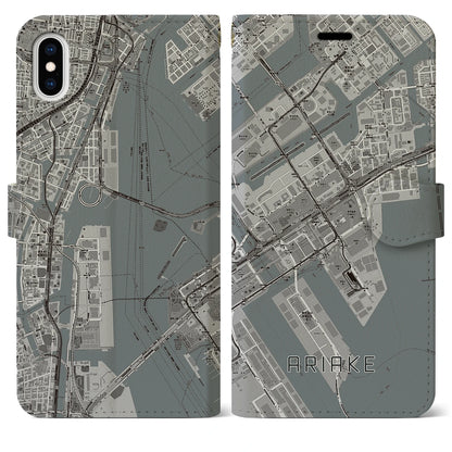 【有明（東京都）】地図柄iPhoneケース（手帳タイプ）モノトーン・iPhone XS Max 用