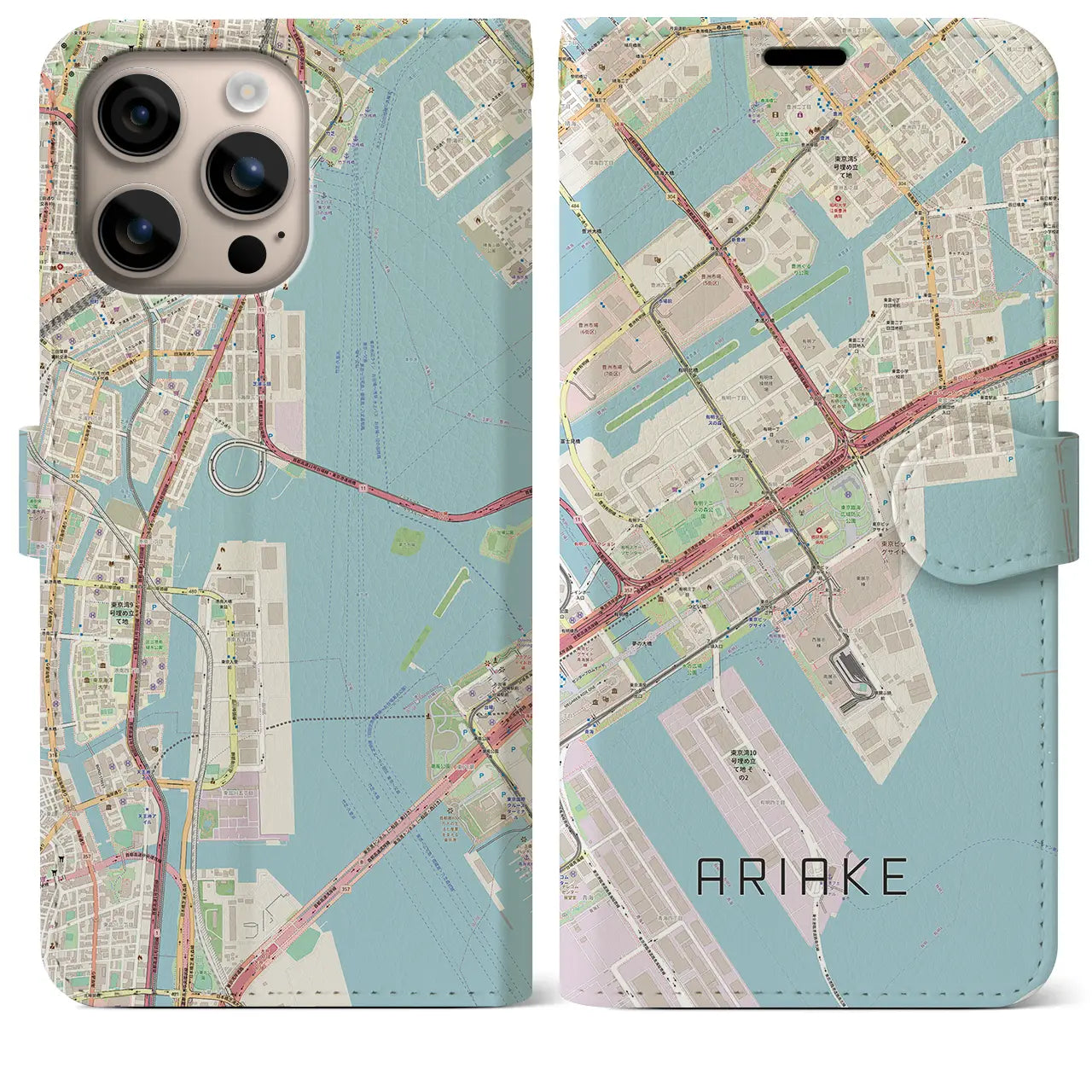 【有明（東京都）】地図柄iPhoneケース（手帳タイプ）ナチュラル・iPhone 16 Plus 用