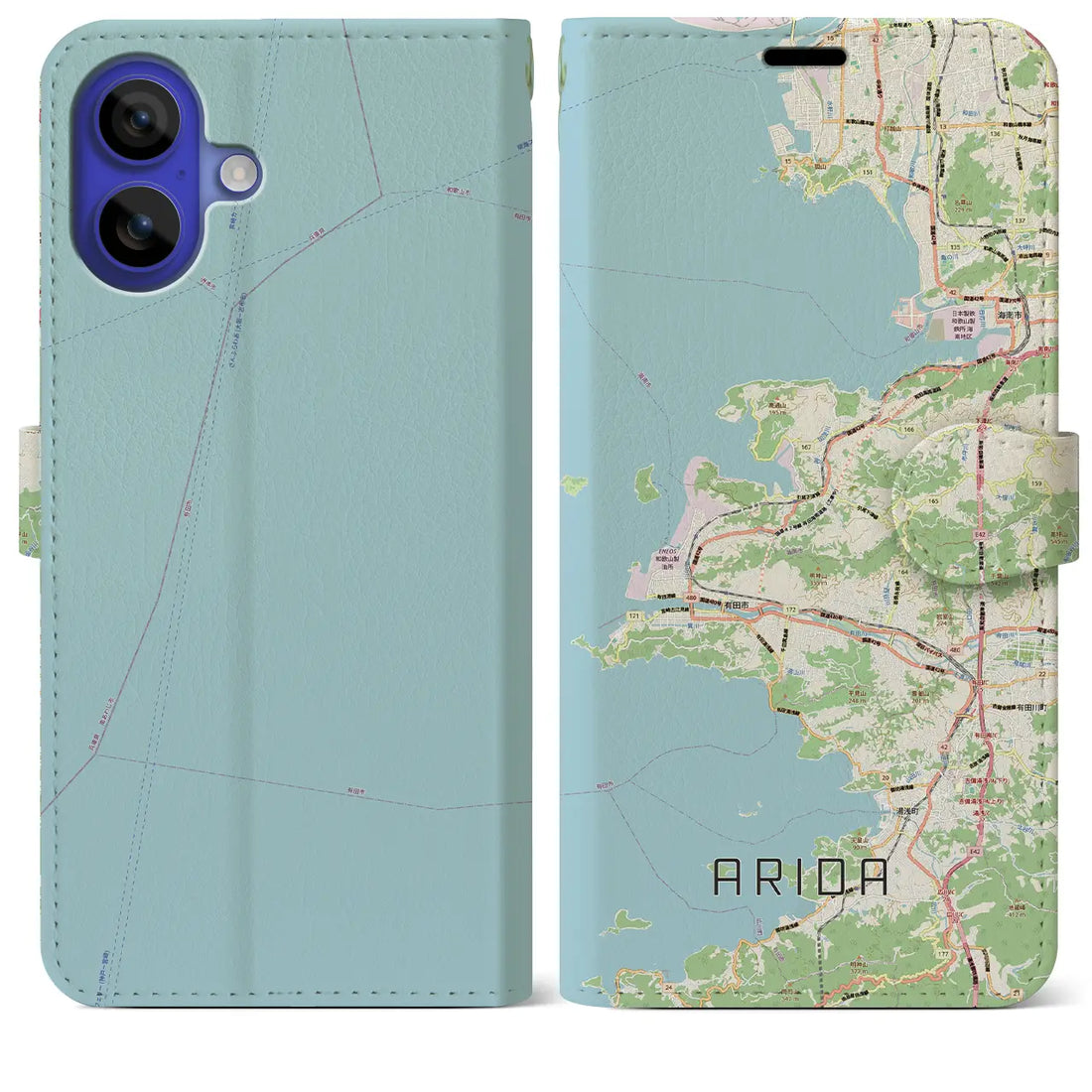 【有田（和歌山県）】地図柄iPhoneケース（手帳タイプ）モノトーン・iPhone 16 Pro Max 用