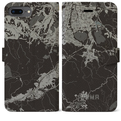 【有馬（兵庫県）】地図柄iPhoneケース（手帳タイプ）モノトーン・iPhone 8Plus /7Plus / 6sPlus / 6Plus 用