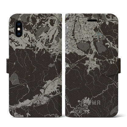 【有馬（兵庫県）】地図柄iPhoneケース（手帳タイプ）モノトーン・iPhone XS / X 用