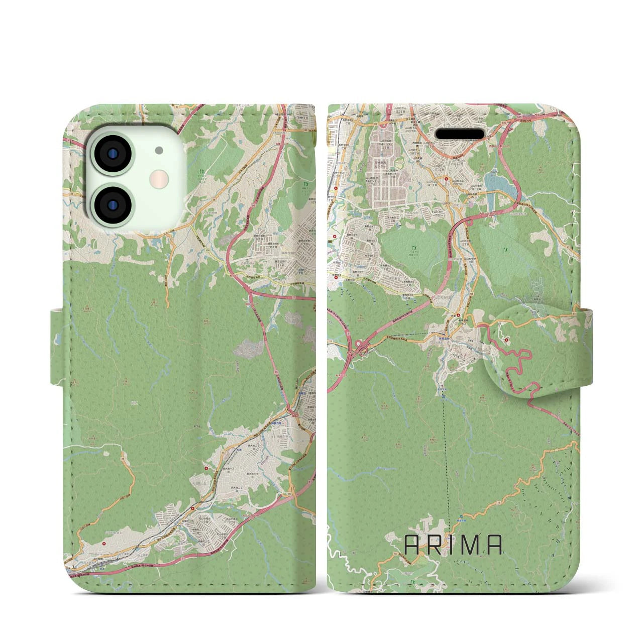 【有馬（兵庫県）】地図柄iPhoneケース（手帳タイプ）