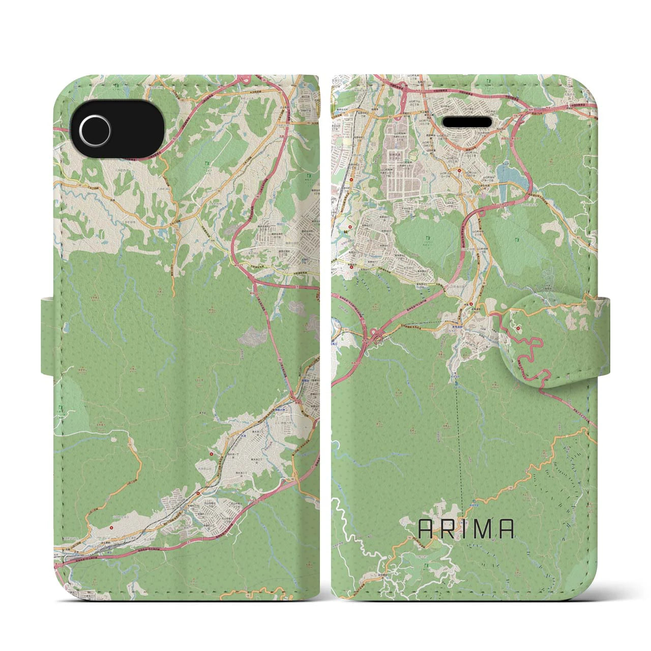 【有馬（兵庫県）】地図柄iPhoneケース（手帳タイプ）