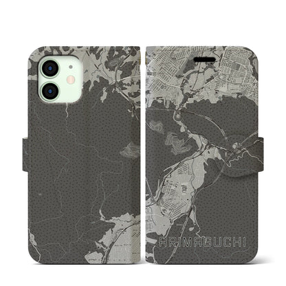 【有馬口（兵庫県）】地図柄iPhoneケース（手帳タイプ）モノトーン・iPhone 12 mini 用