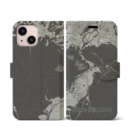 【有馬口（兵庫県）】地図柄iPhoneケース（手帳タイプ）モノトーン・iPhone 13 mini 用