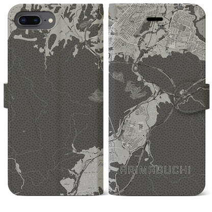 【有馬口（兵庫県）】地図柄iPhoneケース（手帳タイプ）モノトーン・iPhone 8Plus /7Plus / 6sPlus / 6Plus 用