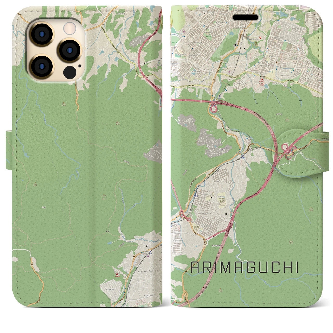 【有馬口（兵庫県）】地図柄iPhoneケース（手帳タイプ）