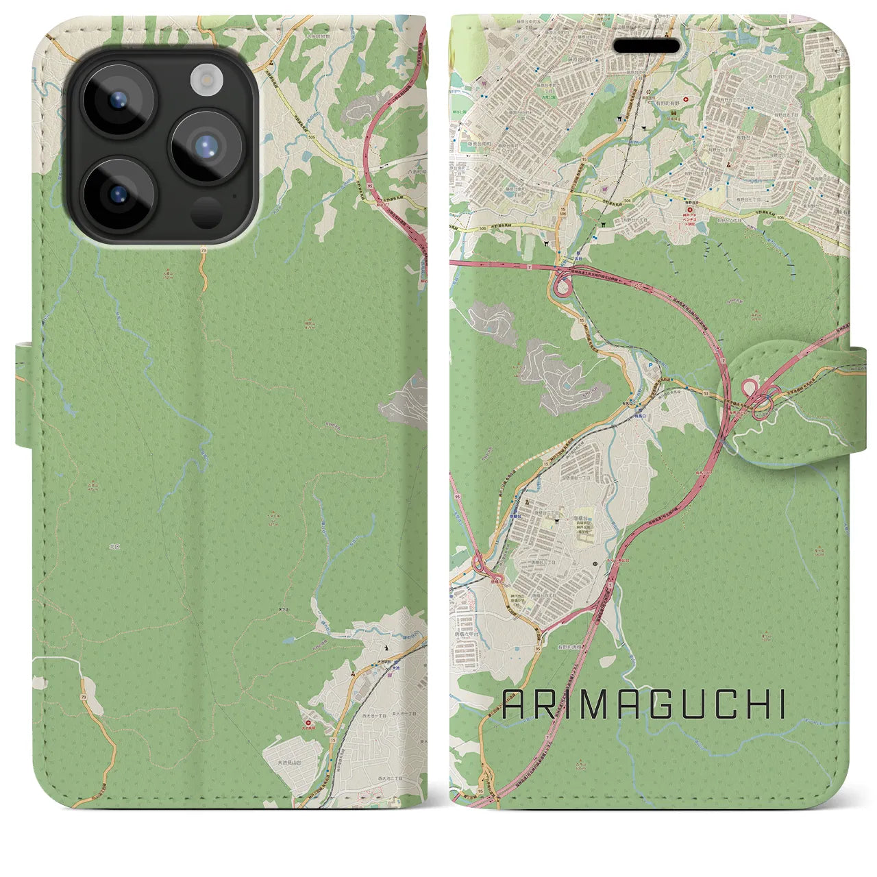 【有馬口（兵庫県）】地図柄iPhoneケース（手帳タイプ）