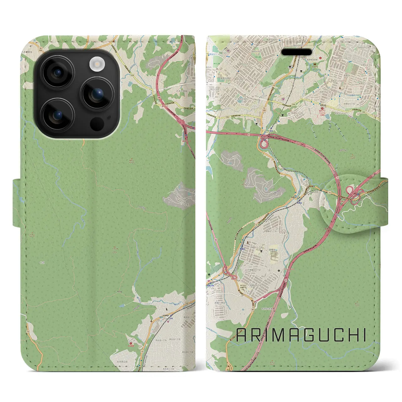 【有馬口（兵庫県）】地図柄iPhoneケース（手帳タイプ）ナチュラル・iPhone 16 用