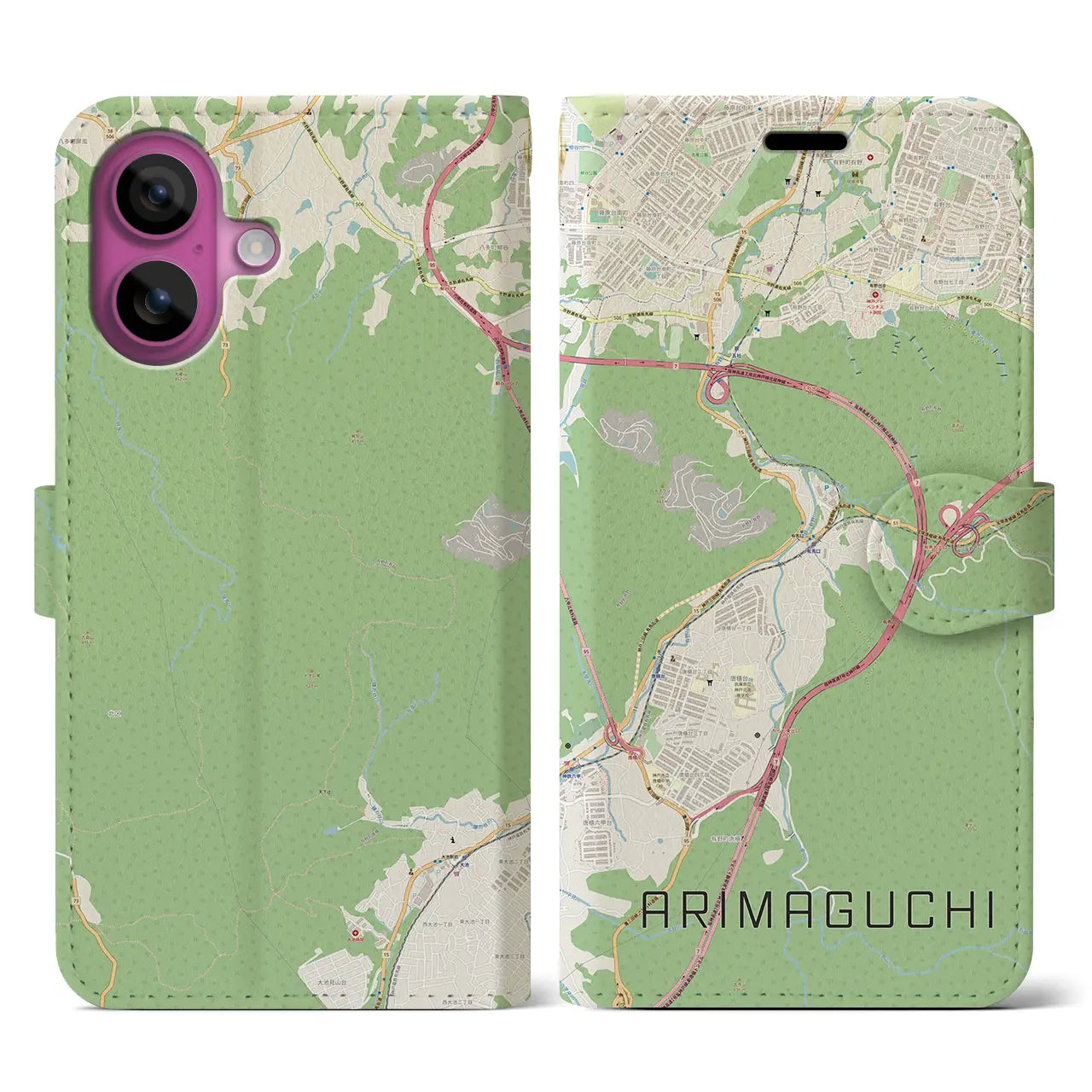 【有馬口（兵庫県）】地図柄iPhoneケース（手帳タイプ）ナチュラル・iPhone 16 Pro 用