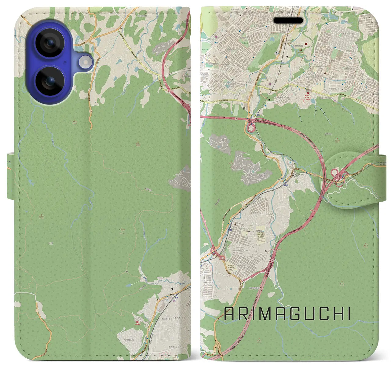 【有馬口（兵庫県）】地図柄iPhoneケース（手帳タイプ）ナチュラル・iPhone 16 Pro Max 用