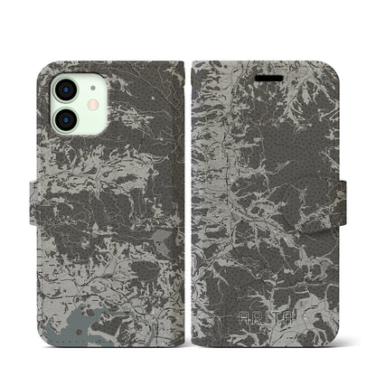 【有田（佐賀県）】地図柄iPhoneケース（手帳タイプ）モノトーン・iPhone 12 mini 用