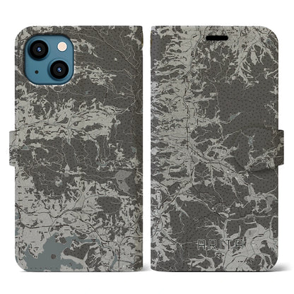 【有田（佐賀県）】地図柄iPhoneケース（手帳タイプ）モノトーン・iPhone 13 用