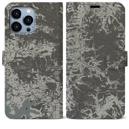 【有田（佐賀県）】地図柄iPhoneケース（手帳タイプ）モノトーン・iPhone 13 Pro Max 用