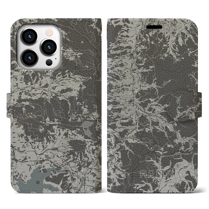 【有田（佐賀県）】地図柄iPhoneケース（手帳タイプ）モノトーン・iPhone 13 Pro 用