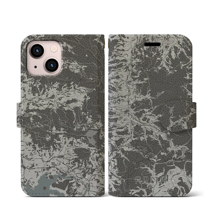 【有田（佐賀県）】地図柄iPhoneケース（手帳タイプ）モノトーン・iPhone 13 mini 用