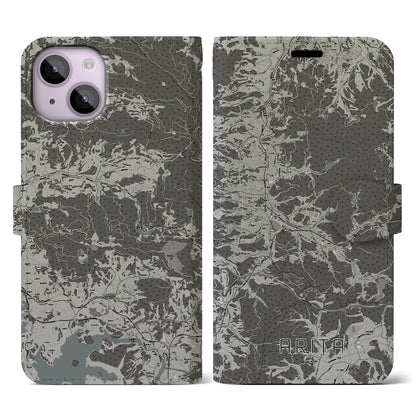 【有田（佐賀県）】地図柄iPhoneケース（手帳タイプ）モノトーン・iPhone 14 用