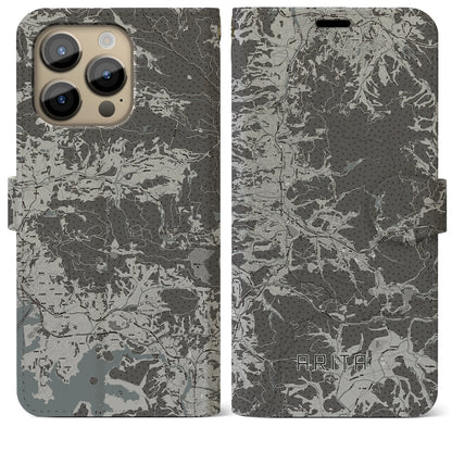 【有田（佐賀県）】地図柄iPhoneケース（手帳タイプ）モノトーン・iPhone 14 Pro Max 用