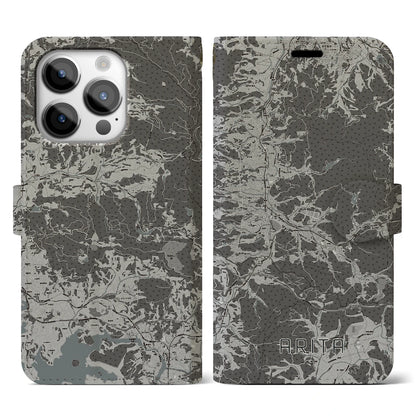 【有田（佐賀県）】地図柄iPhoneケース（手帳タイプ）モノトーン・iPhone 14 Pro 用