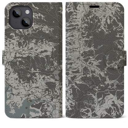 【有田（佐賀県）】地図柄iPhoneケース（手帳タイプ）モノトーン・iPhone 14 Plus 用