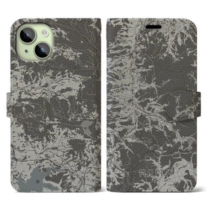 【有田（佐賀県）】地図柄iPhoneケース（手帳タイプ）モノトーン・iPhone 15 用