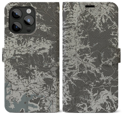 【有田（佐賀県）】地図柄iPhoneケース（手帳タイプ）モノトーン・iPhone 15 Pro Max 用