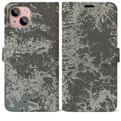 【有田（佐賀県）】地図柄iPhoneケース（手帳タイプ）モノトーン・iPhone 15 Plus 用