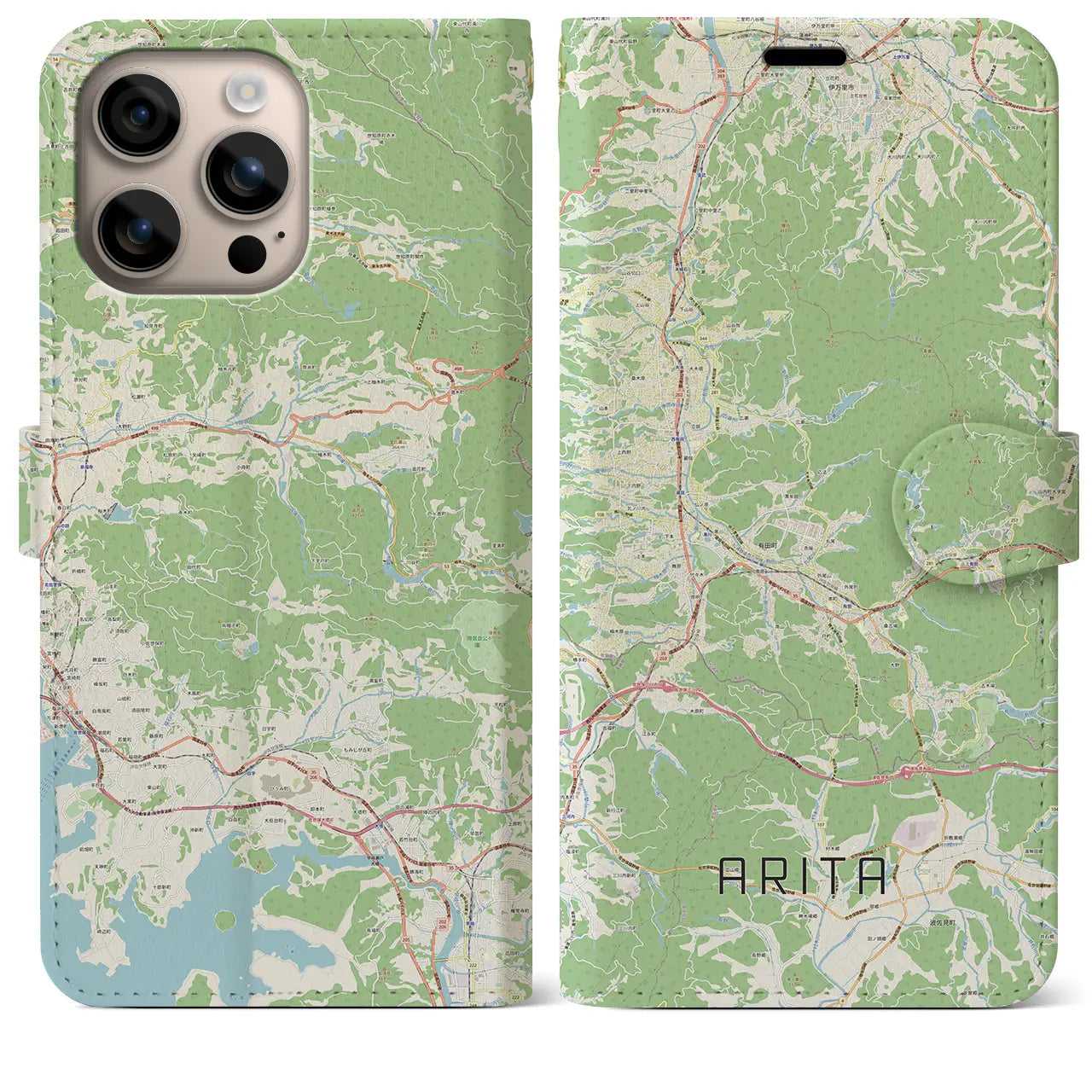 【有田（佐賀県）】地図柄iPhoneケース（手帳タイプ）ナチュラル・iPhone 16 Plus 用