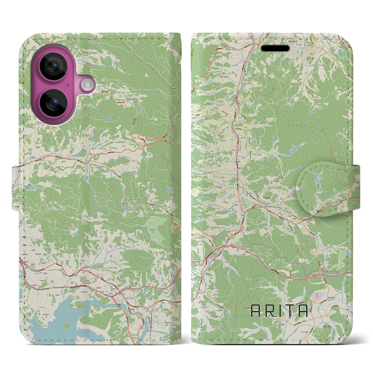 【有田（佐賀県）】地図柄iPhoneケース（手帳タイプ）ナチュラル・iPhone 16 Pro 用