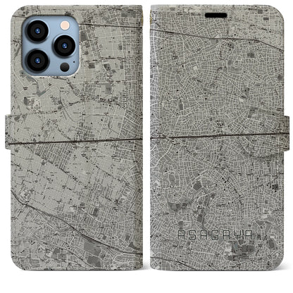 【阿佐ケ谷2（東京都）】地図柄iPhoneケース（手帳タイプ）モノトーン・iPhone 13 Pro Max 用