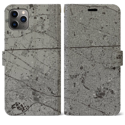 【阿佐ケ谷（東京都）】地図柄iPhoneケース（手帳タイプ）モノトーン・iPhone 11 Pro Max 用