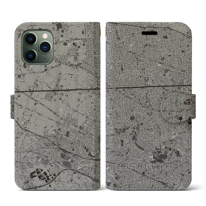 【阿佐ケ谷（東京都）】地図柄iPhoneケース（手帳タイプ）モノトーン・iPhone 11 Pro 用
