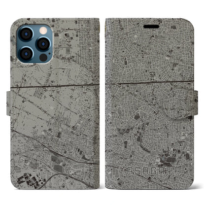 【阿佐ケ谷（東京都）】地図柄iPhoneケース（手帳タイプ）モノトーン・iPhone 12 / 12 Pro 用