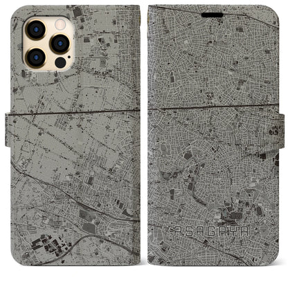 【阿佐ケ谷（東京都）】地図柄iPhoneケース（手帳タイプ）モノトーン・iPhone 12 Pro Max 用