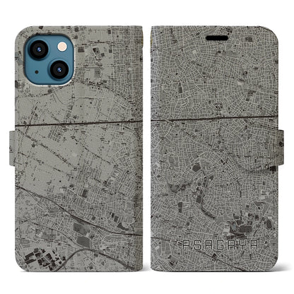 【阿佐ケ谷（東京都）】地図柄iPhoneケース（手帳タイプ）モノトーン・iPhone 13 用