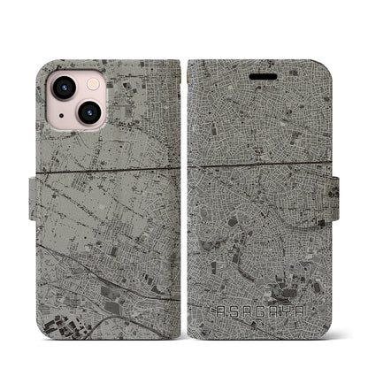 【阿佐ケ谷（東京都）】地図柄iPhoneケース（手帳タイプ）モノトーン・iPhone 13 mini 用