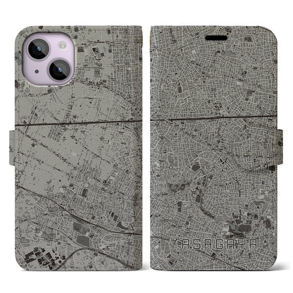 【阿佐ケ谷（東京都）】地図柄iPhoneケース（手帳タイプ）モノトーン・iPhone 14 用