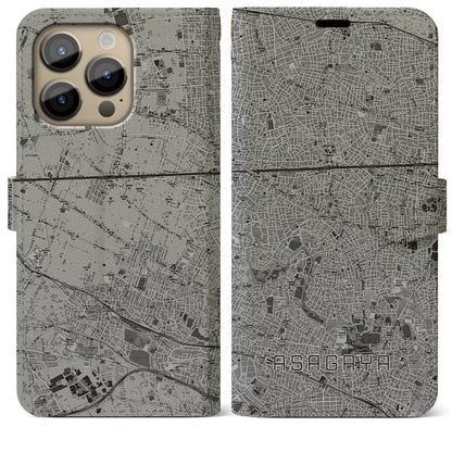 【阿佐ケ谷（東京都）】地図柄iPhoneケース（手帳タイプ）モノトーン・iPhone 14 Pro Max 用