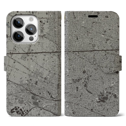 【阿佐ケ谷（東京都）】地図柄iPhoneケース（手帳タイプ）モノトーン・iPhone 14 Pro 用