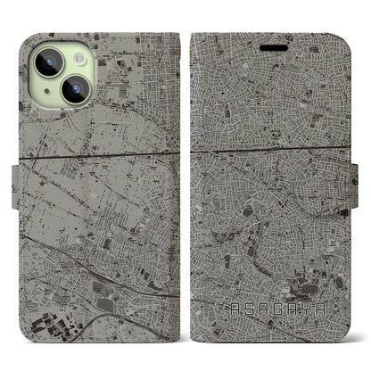 【阿佐ケ谷（東京都）】地図柄iPhoneケース（手帳タイプ）モノトーン・iPhone 15 用