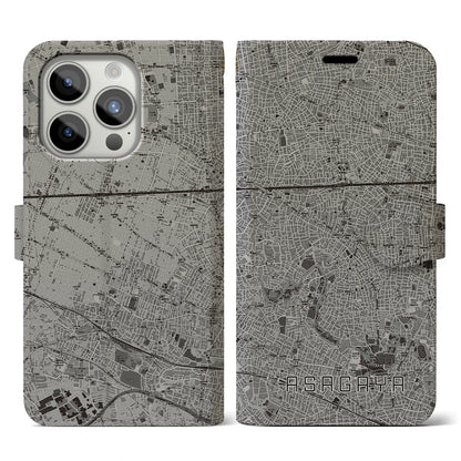 【阿佐ケ谷（東京都）】地図柄iPhoneケース（手帳タイプ）モノトーン・iPhone 15 Pro 用