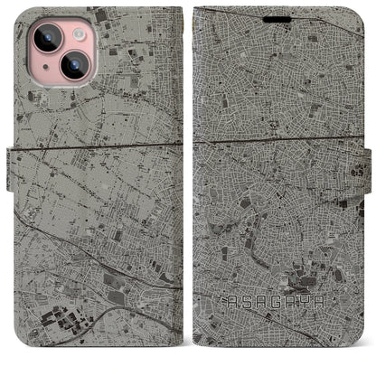 【阿佐ケ谷（東京都）】地図柄iPhoneケース（手帳タイプ）モノトーン・iPhone 15 Plus 用