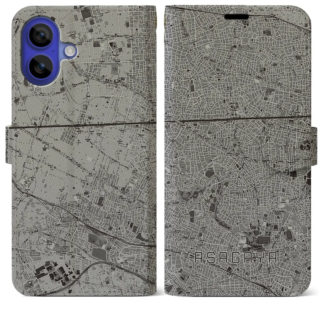 【阿佐ケ谷(東京都)】地図柄iPhoneケース(手帳タイプ)モノトーン・iPhone 16 Pro Max 用