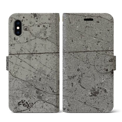 【阿佐ケ谷（東京都）】地図柄iPhoneケース（手帳タイプ）モノトーン・iPhone XS / X 用