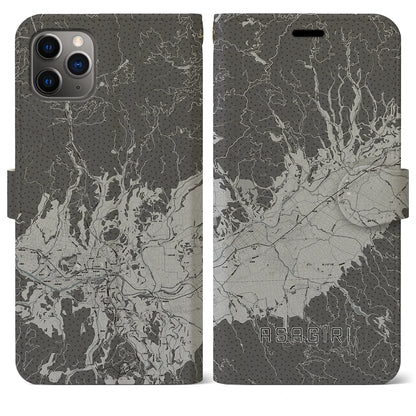 【あさぎり（熊本県）】地図柄iPhoneケース（手帳タイプ）モノトーン・iPhone 11 Pro Max 用