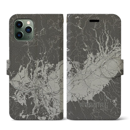 【あさぎり（熊本県）】地図柄iPhoneケース（手帳タイプ）モノトーン・iPhone 11 Pro 用