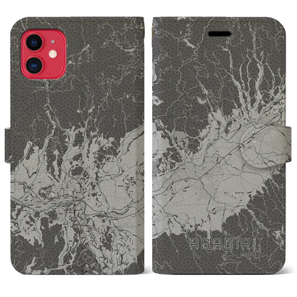 【あさぎり（熊本県）】地図柄iPhoneケース（手帳タイプ）モノトーン・iPhone 11 用
