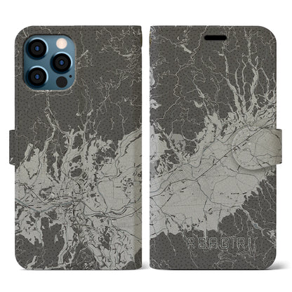 【あさぎり（熊本県）】地図柄iPhoneケース（手帳タイプ）モノトーン・iPhone 12 / 12 Pro 用