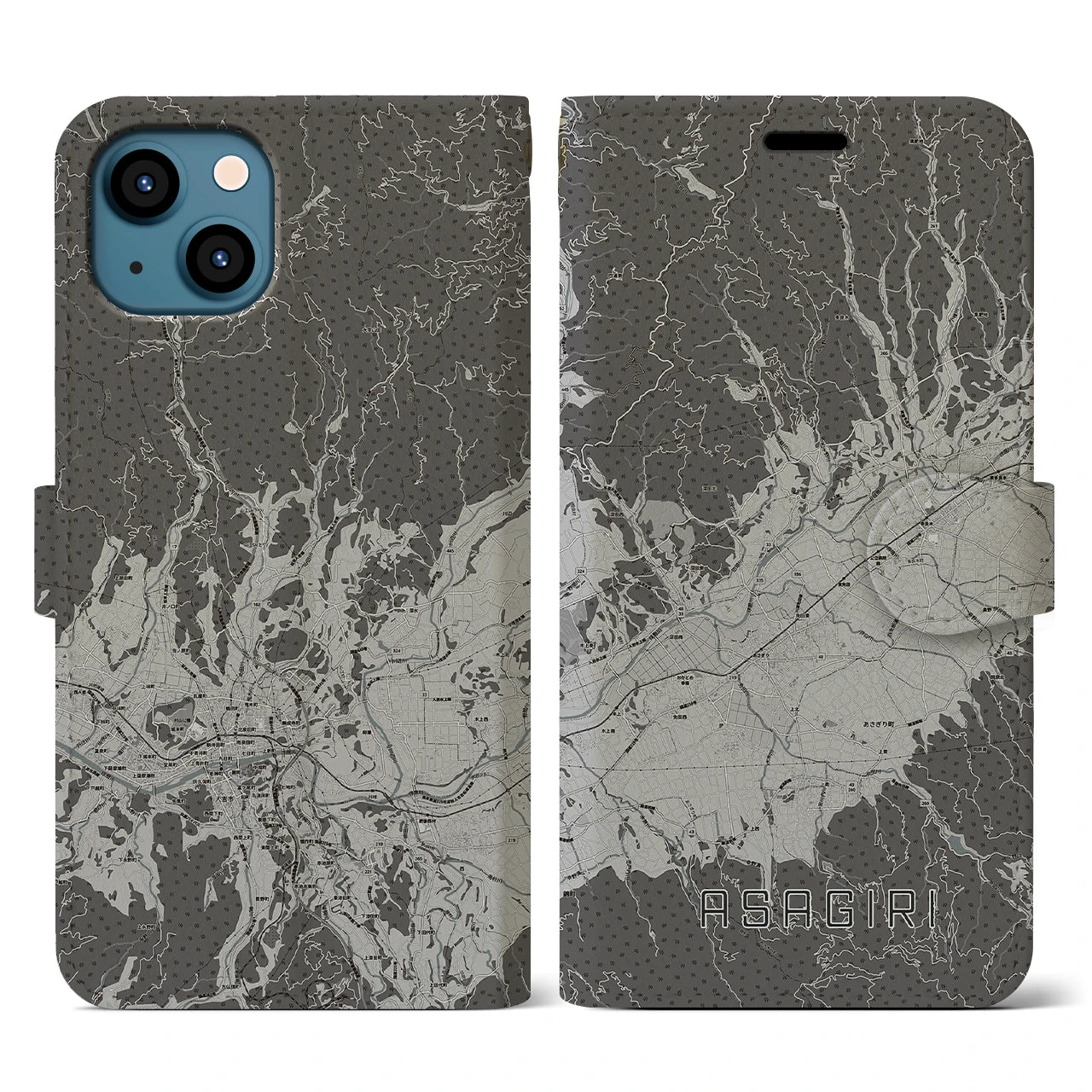 【あさぎり（熊本県）】地図柄iPhoneケース（手帳タイプ）