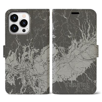 【あさぎり（熊本県）】地図柄iPhoneケース（手帳タイプ）モノトーン・iPhone 13 Pro 用